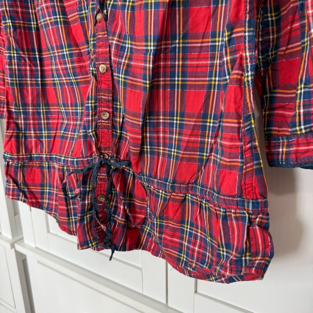 A&F Y2K Plaid Ruffle Tunic Top Red Peplum Button Front Womens Large Mall Brand - Picture 4 of 8
